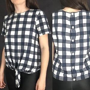 Madewell tie-front plaid top